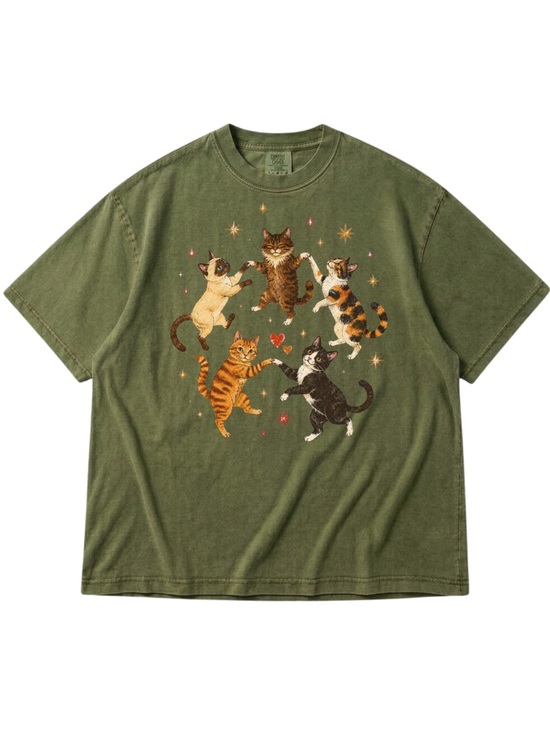 Comfort Colors Tops - Comfort Colors Moss Green Short Sleeve Tee with Dancing Cat Graphic